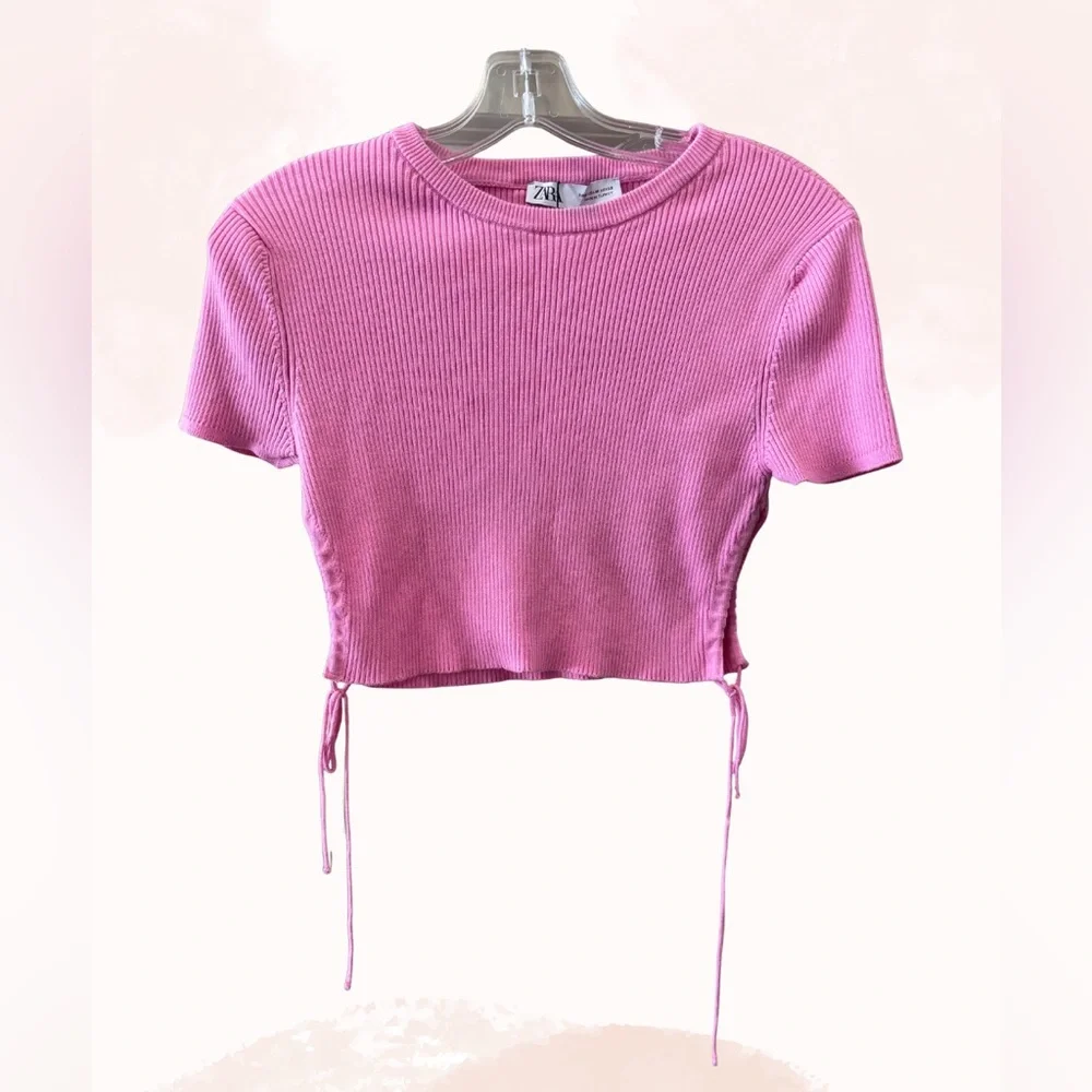 Zara Pink Ribbed Crop Top - Picture 1 of 4